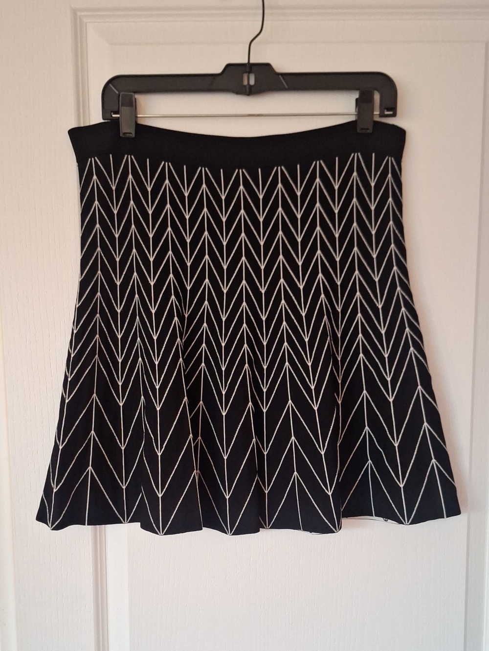 Max Studio Black Skater Skirt with White Chevron Pattern